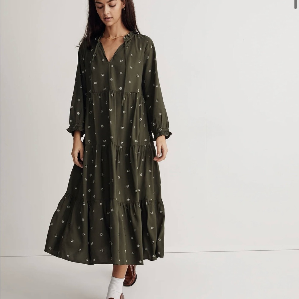 Madewell Tie-Neck Tiered Midi Dress  in Stardot